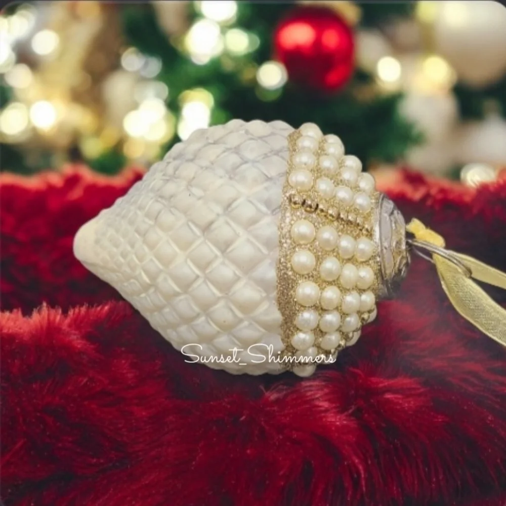 4pc Set Gold Beaded Pinecone / Egg Corn Glass Kugal Style Christmas Ornaments